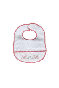 Auraluz..Christmas Terry Bib with red check trim and embroidered horses