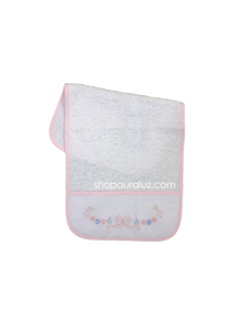 Auraluz..Terry Burp Cloth with pink binding trim and embroidered bow