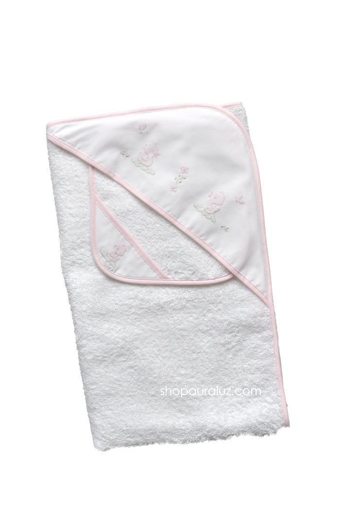 Auraluz Towel/washcloth set...White with pink binding and embroidered ducks