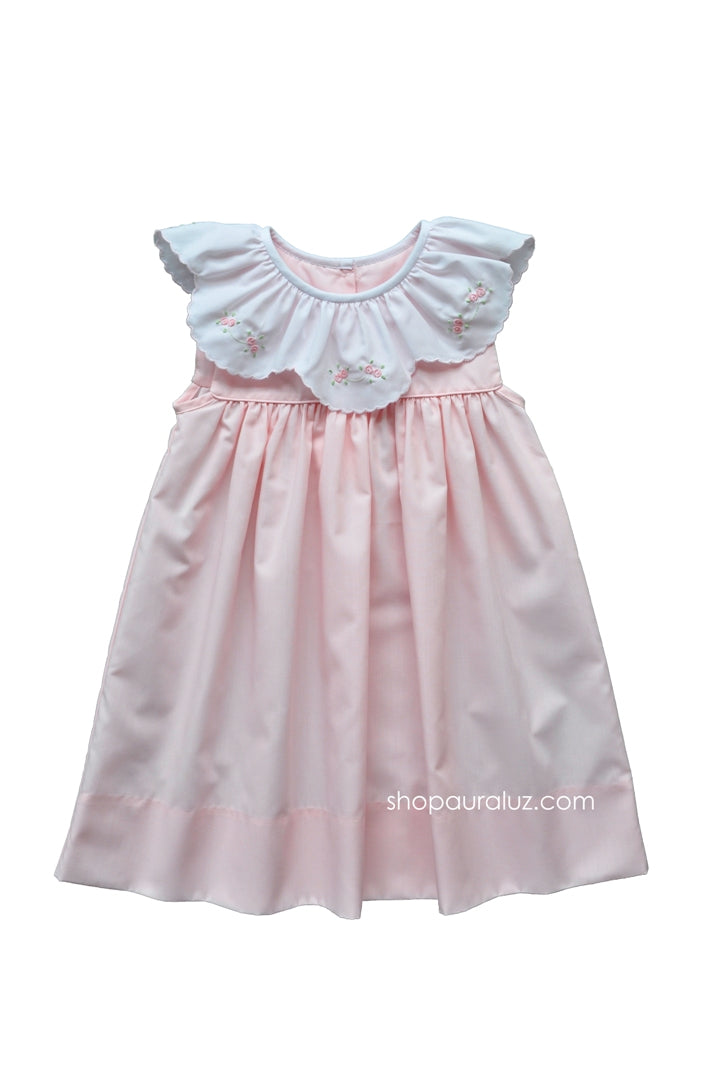 Auraluz Sleeveless Dress...Pink with ruffle collar and embroidered flowers
