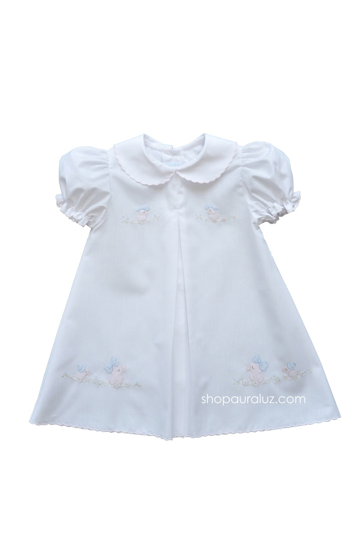 Auraluz Baby Dress...White with pink scallop trim and embroidered ducks