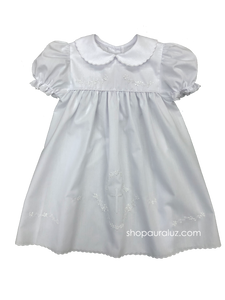 Auraluz Dress...White with white scallop trim, p.p.collar and embroidered cross