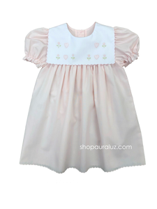 Auraluz Dress..Pink with scallop trim,square collar and embroidered hearts