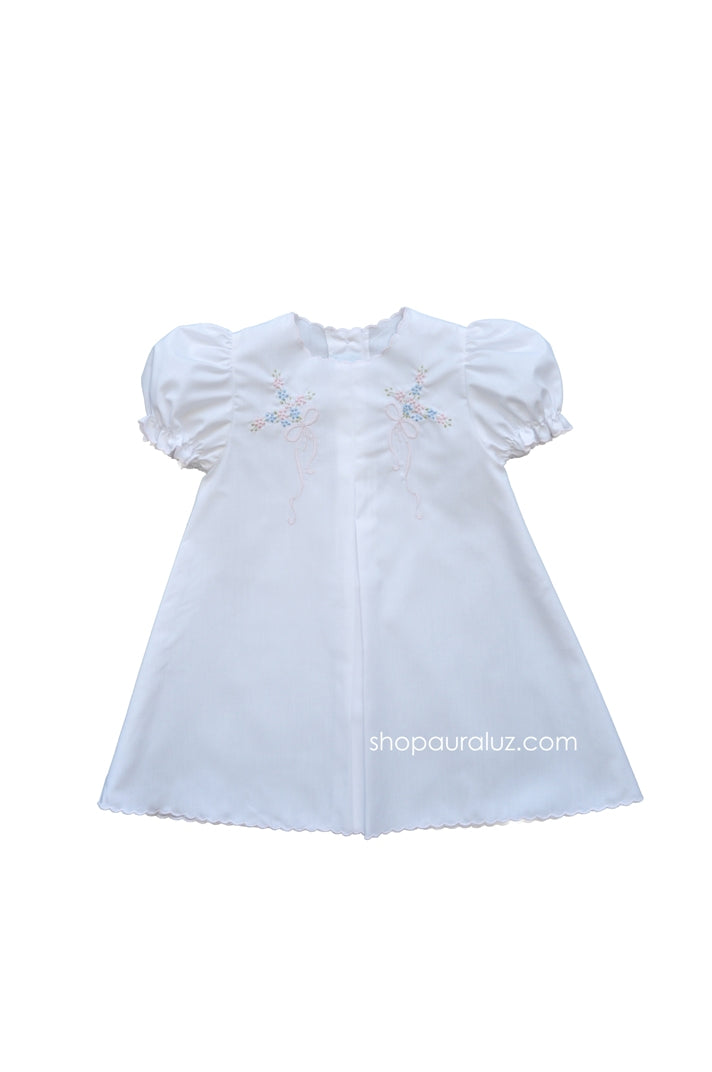 Auraluz Baby Dress...White with pink scallop trim and embroidered bows