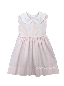 Auraluz Tie-back Sleeveless Dress...Pink window pane with embroidered flowers