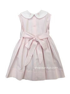 Auraluz Tie-back Sleeveless Dress...Pink window pane with embroidered flowers