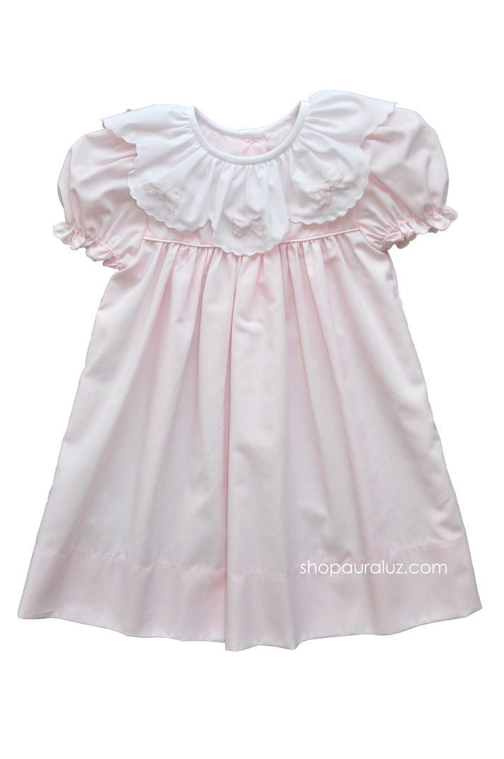 Auraluz Dress...Pink with ruffle collar and embroidered bows