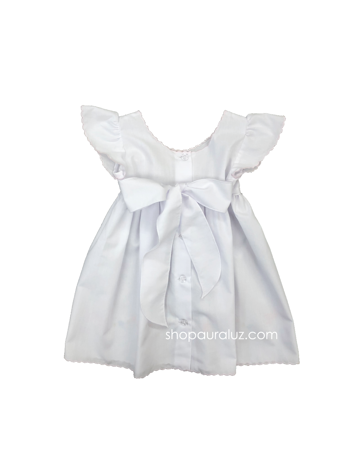 Auraluz Pinafore...White with embroidered tiny bows