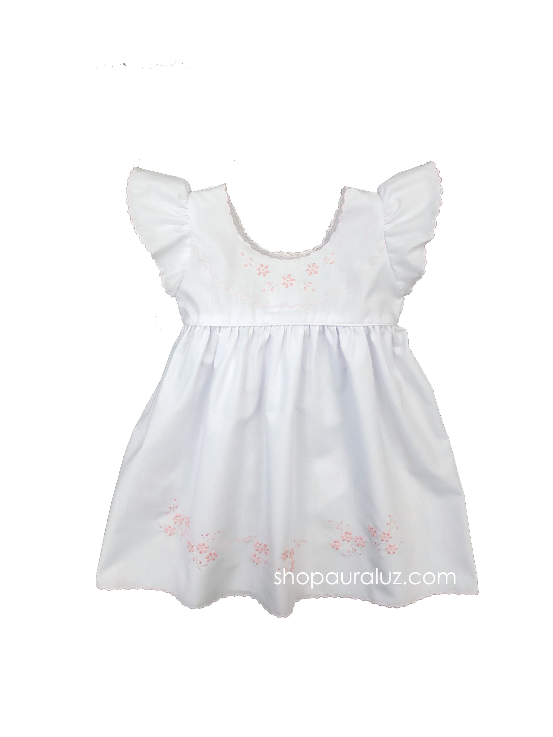 Auraluz Pinafore...White with embroidered flowers
