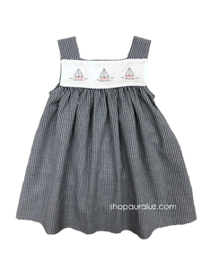 Auraluz Sun Dress..Navy check with embroidered boats