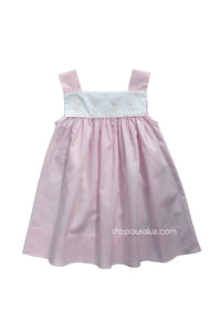 Auraluz Sun Dress..Pink check with embroidered tulips