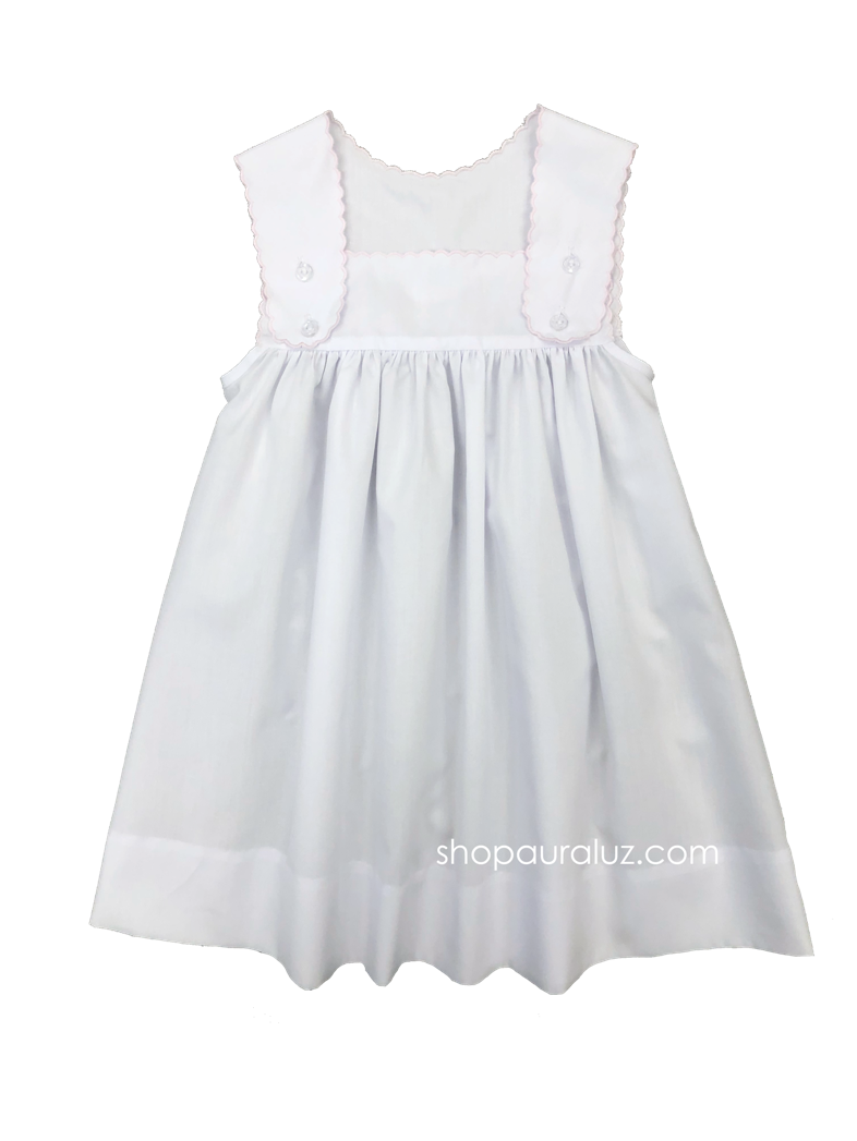 Auraluz Sun Dress..White with pink scallop trim, blank (no embroidery)