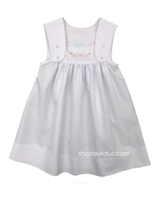 Auraluz Sun Dress..White with pink scallop trim and embroidered bow