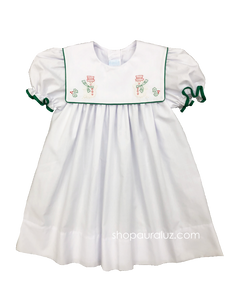 Auraluz Christmas Dress...White with green binding trim and embroidered snowmen