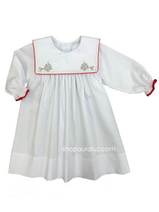 Auraluz Christmas Dress l/s...White with red binding trim and embroidered trees