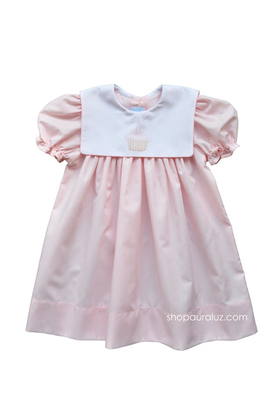 Auraluz Pink Pique Dress with White Trim main image 1