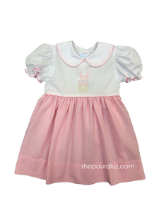 Auraluz Girl Dress...White/pink check with p.p. collar and embroidered bunny