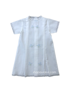 Auraluz Boy Day Gown..White with white lace and embroidered airplanes