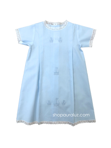 Auraluz Boy Day Gown..Blue with white lace and embroidered sail boats