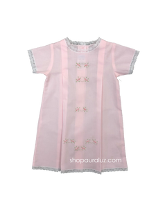 Auraluz Girl Day Gown..Pink with white lace and embroidered tiny buds