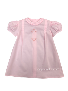 Auraluz Girl Day Gown...Pink with ruffle trim and embroidered buds