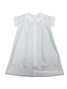 Auraluz Boy Day Gown..White with white lace and embroidered assorted transportation