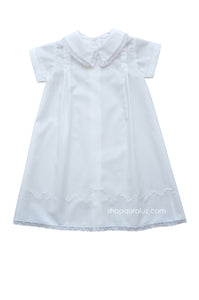 Auraluz Boy Day Gown..White with white lace and embroidered cross