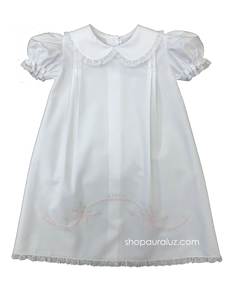 Auraluz Girl Day Gown..White with white lace and embroidered ribbon bows