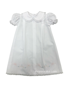 Auraluz Girl Day Gown..White with white lace and embroidered bows