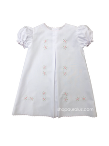 Auraluz Day Gown..White with pink scallops and embroidered tiny buds