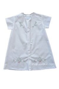 Auraluz Christmas Day Gown..White with white scallops and embroidered trees