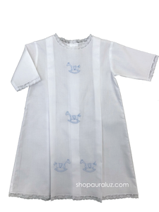 Auraluz Day Gown l/s...White with white lace and embroidered blue rocking horses