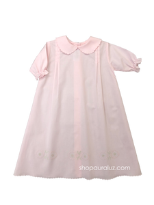 Auraluz Girl Day Gown, l/s...Pink with p.p. collar, scallop trim and embroidered circle flowers
