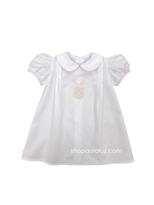 Auraluz Day Gown...White with pink check trim, p.p. collar and embroidered bunny