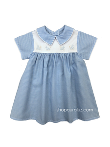 Auraluz Boy Day Gown...Blue check w/boy collar and embroidered turtles
