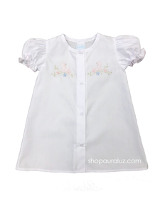Auraluz Girl Day Gown...White with embroidered pink birds