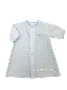 Auraluz Boy Day Gown, l/s...White with blue trim and embroidered rocking horse