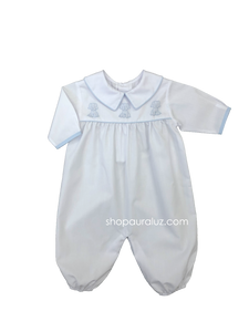 Auraluz Boy l/s Convertibag...White with blue binding trim and embroidered puppies