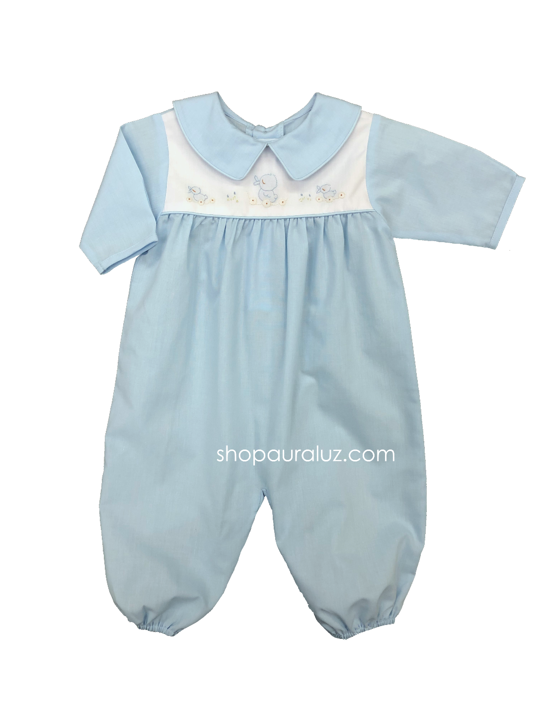 Auraluz Boy l/s Convertibag...Blue with binding trim and embroidered ducks