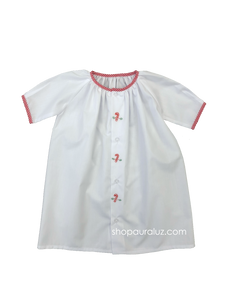 Auraluz Day Gown. White with red check trim and embroidered candy canes