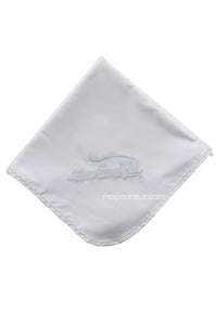 Auraluz Blanket..White w/blue scallops and embroidered train