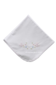Auraluz Blanket..White w/pink scallops and embroidered butterflies