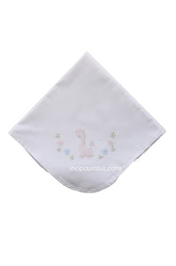 Auraluz Blanket..White w/pink scallops and embroidered giraffe