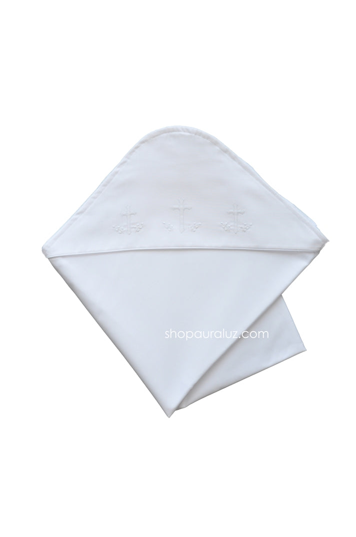 Auraluz Blanket...White with white binding trim and embroidered crosses