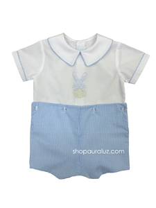 Auraluz Boy Button-On...White/blue check with boy collar and embroidered bunny
