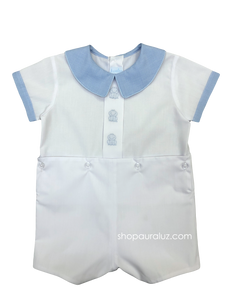 Auraluz Button-On. White with blue check boy collar and embroidered frogs