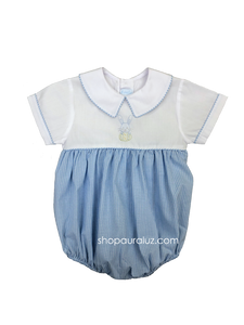 Auraluz Boy Bubble...White/blue check with boy collar and embroidered bunny