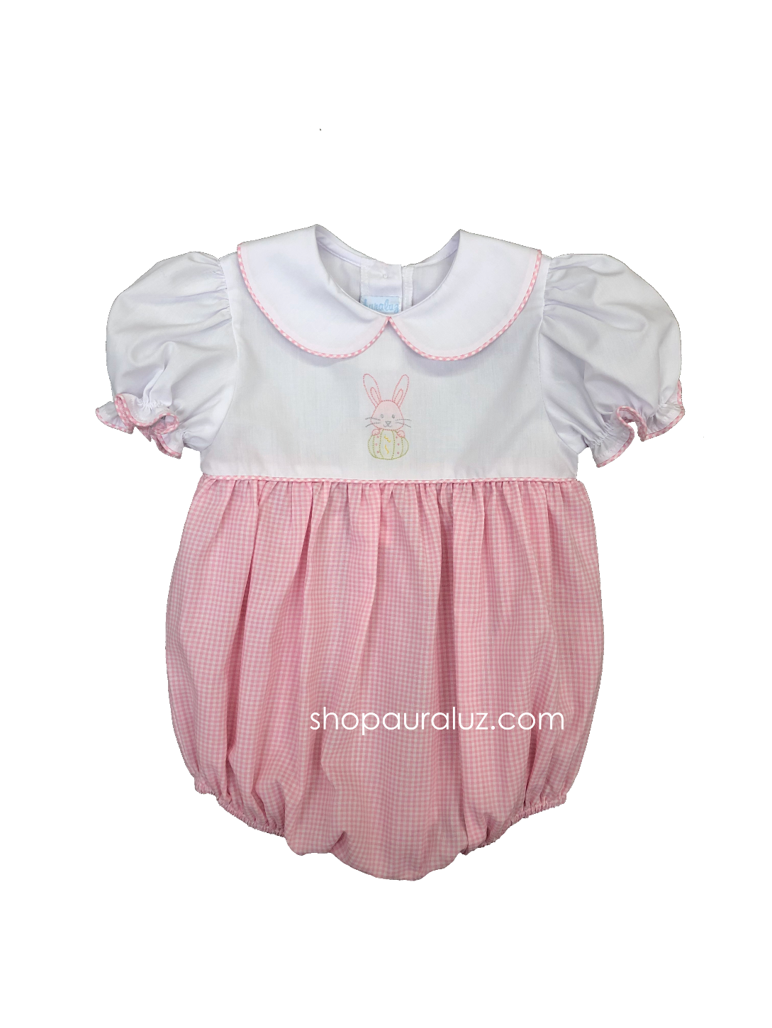 Auraluz Girl Bubble...White/pink check with p.p. collar and embroidered bunny