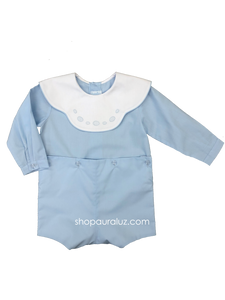 Auraluz Button-On, l/s...Blue w/binding, white scalloped collar and embroidered ovals