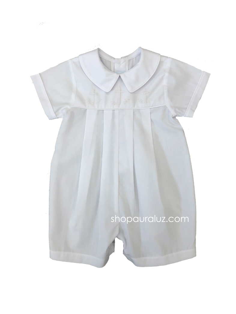 Auraluz Boy Shortall..White with boy collar and embroidered white crosses